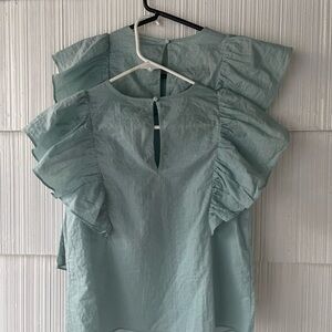 a new day Ruffled Sleeve Blouse in Mint Green